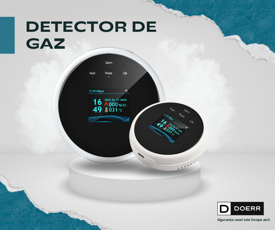 Detector de Gaz, Wireless, Senzor termic integrat, WiFi 2.4 GHz, Control prin Aplicatie, Display LCD, Semnal Luminos si Acustic