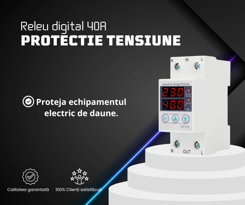 Releu de protectie tensiune, Protectie supratensiune, Protectie subtensiune, Monitorizare tensiune, Smart, Digital, Monofazat, Recuperare automata