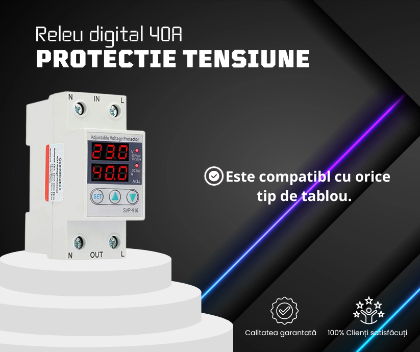 Releu de protectie tensiune, Protectie supratensiune, Protectie subtensiune, Monitorizare tensiune, Smart, Digital, Monofazat, Recuperare automata