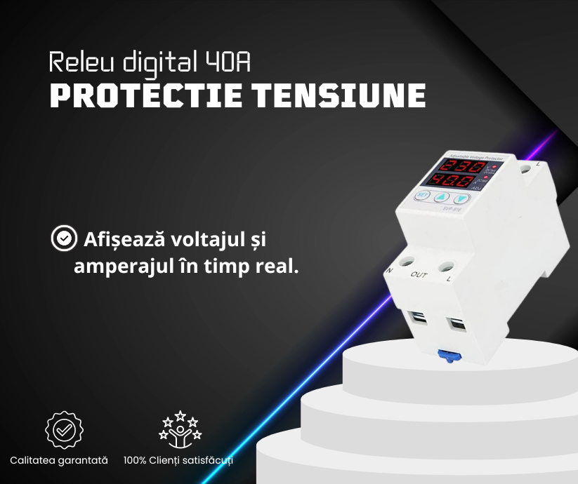 Releu de protectie tensiune, Protectie supratensiune, Protectie subtensiune, Monitorizare tensiune, Smart, Digital, Monofazat, Recuperare automata